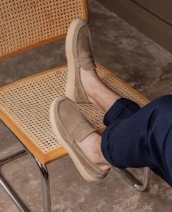 DEBONAIR Mocassins Croûte Velours Sable Homme