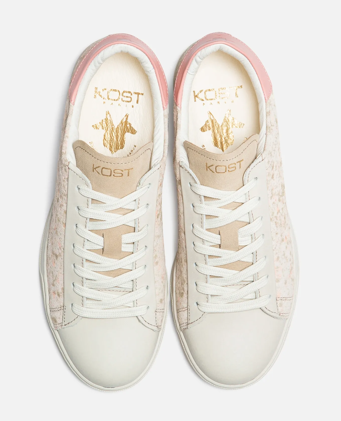 HOMERUN 3 Sneakers Croûte Velours Ecru Rose Femme