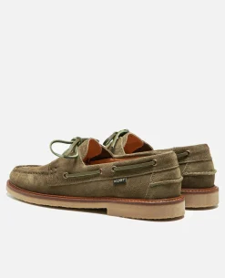 JAX 5 Chaussures Bateau Croûte Velours Vert Homme