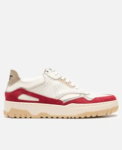 JAYDEN F Sneakers Cuir Écru+Bordeaux Femme