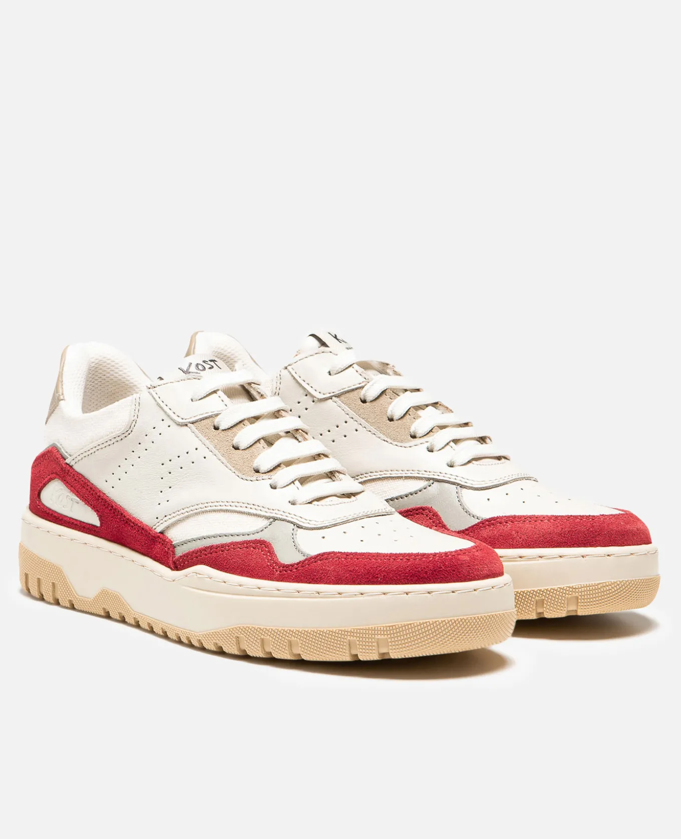 JAYDEN F Sneakers Cuir Écru+Bordeaux Femme