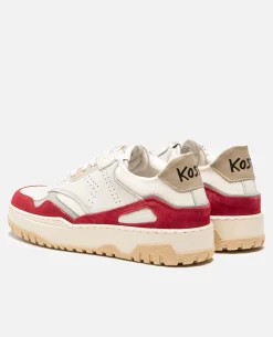 JAYDEN F Sneakers Cuir Écru+Bordeaux Femme