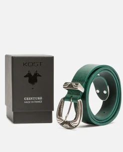 KEITH  Ceinture Made in France Cuir Tannage Végétal Vert Foncé Mixte