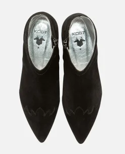 LUNA 5 Boots à talons Style Western Croûte velours Noir Femme