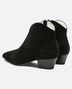 LUNA 5 Boots à talons Style Western Croûte velours Noir Femme