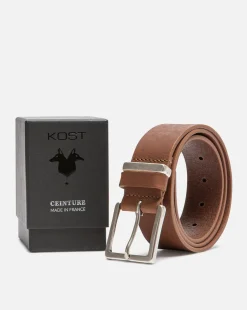 MICK  Ceinture Made In France Cuir Tannage Végétal Tabac Homme